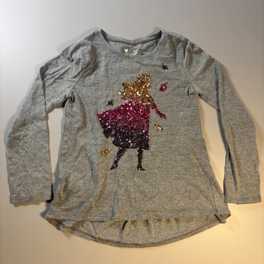 Disney Jumping Beans‎ Girls Gray Long Sleeve T Shirt Sequins Princess Size 7